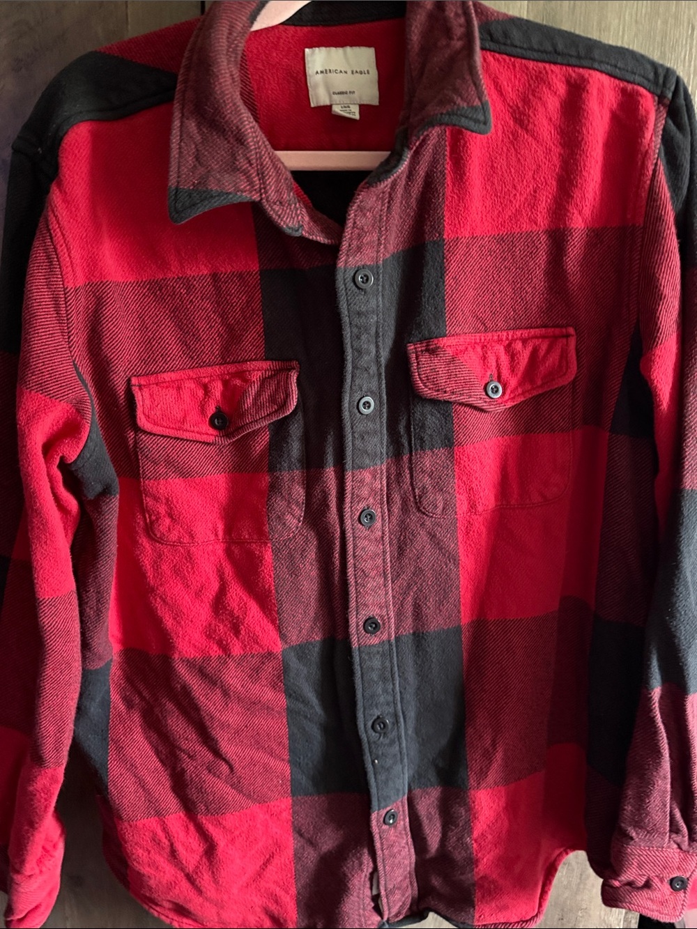 American Eagle Red & Black Plaid Shirt Jacket